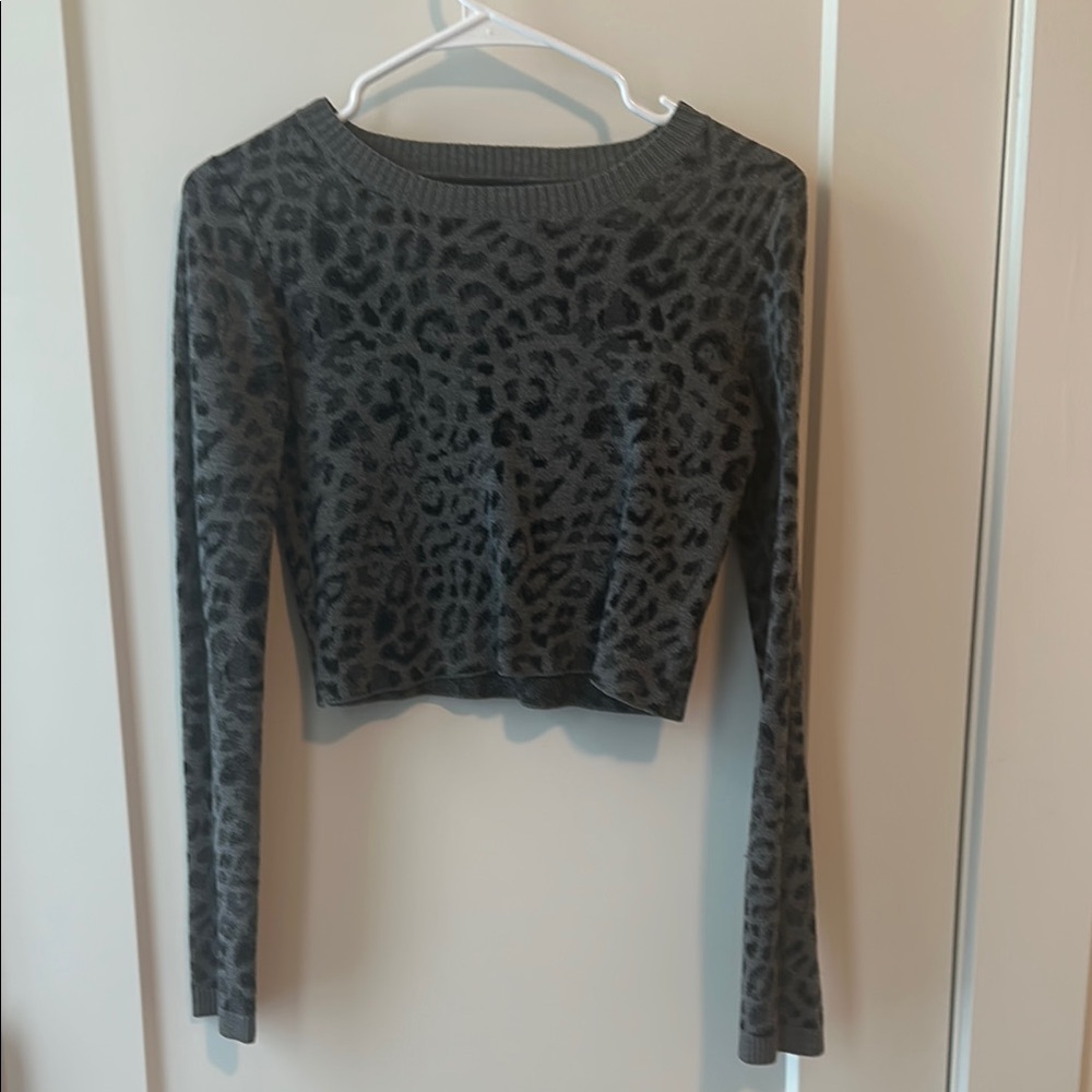 Olivaceous Gray Fitted Cropped Sweater with Crew Neck
